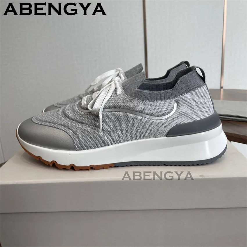 Men New Multicolour Knitted loafers Shoes Round Toe Lace Up Elastic Sneakers Shoes Man Summer Baroque Fashion Trainer Flat Shoes view 4