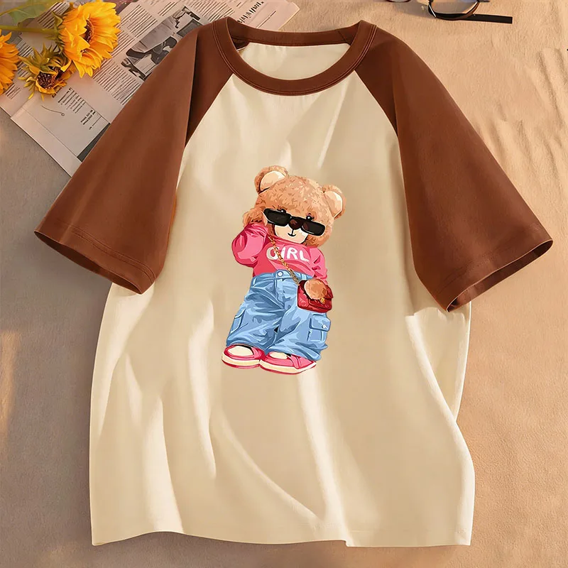 Short Sleeve Streetwear Bear Design T Shirts Hip Hop Kids Children's T-shirt Boys Girls Summer Spring Casual Top Tee Shirt Y2k