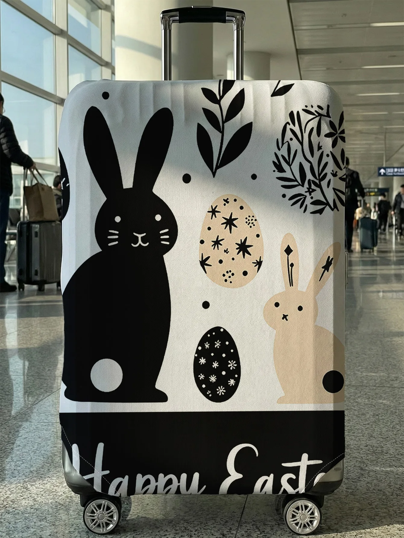 

White Base Happy Easter Bunny Egg Luggage Cover, Suitable for 18-32 Inch Luggage Cover, Luggage Handle Glove, Travel Accessories