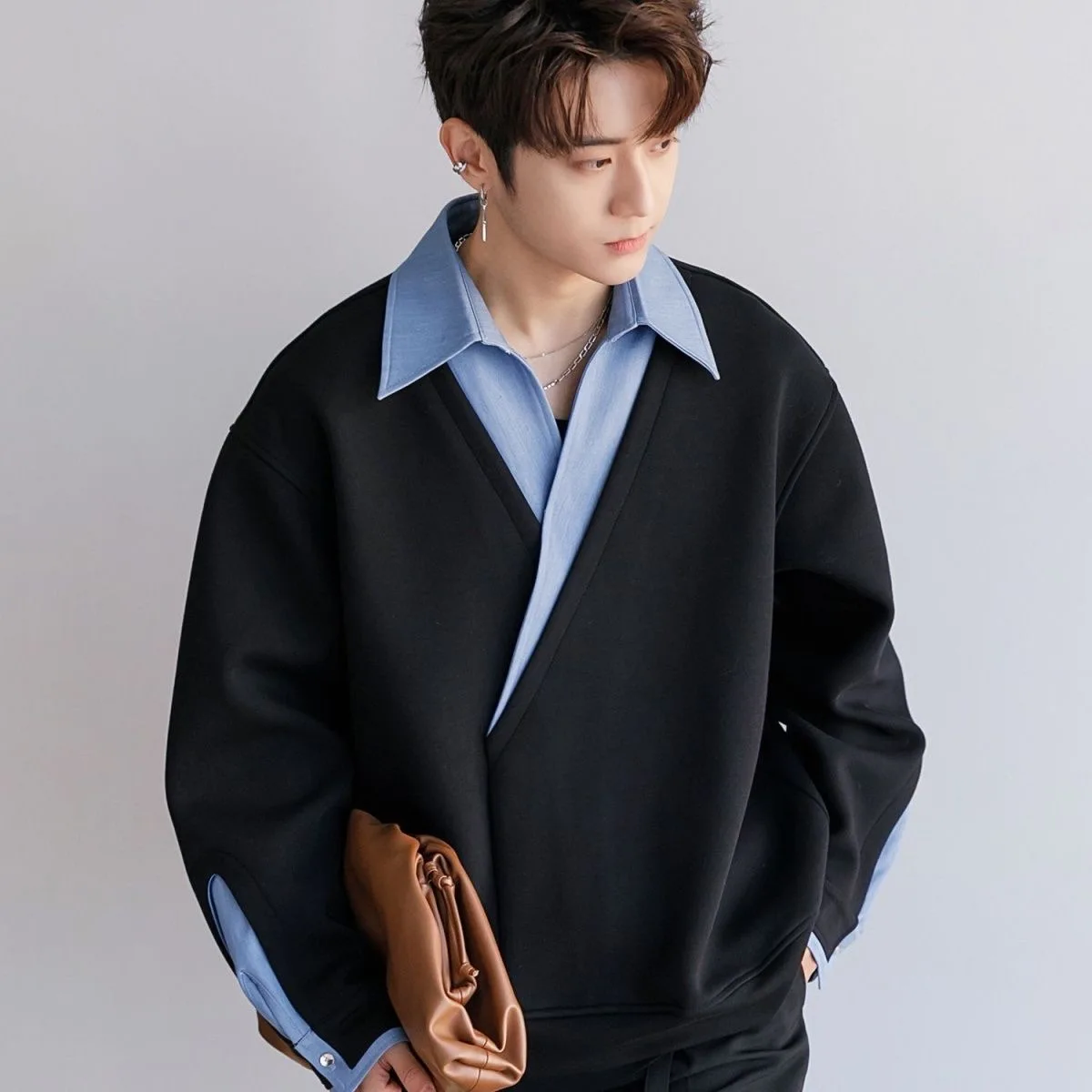 2026 Spring and Autumn New Men's Long sleeved Shirt Splicing Casual Hoodie Comfortable Fashion High end Top