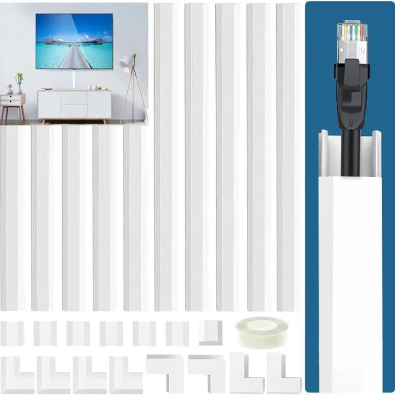 Wall Cord Cover Raceway Kit 10PCS Cable Concealer for TV Computer Setup Childproof Safety Solution