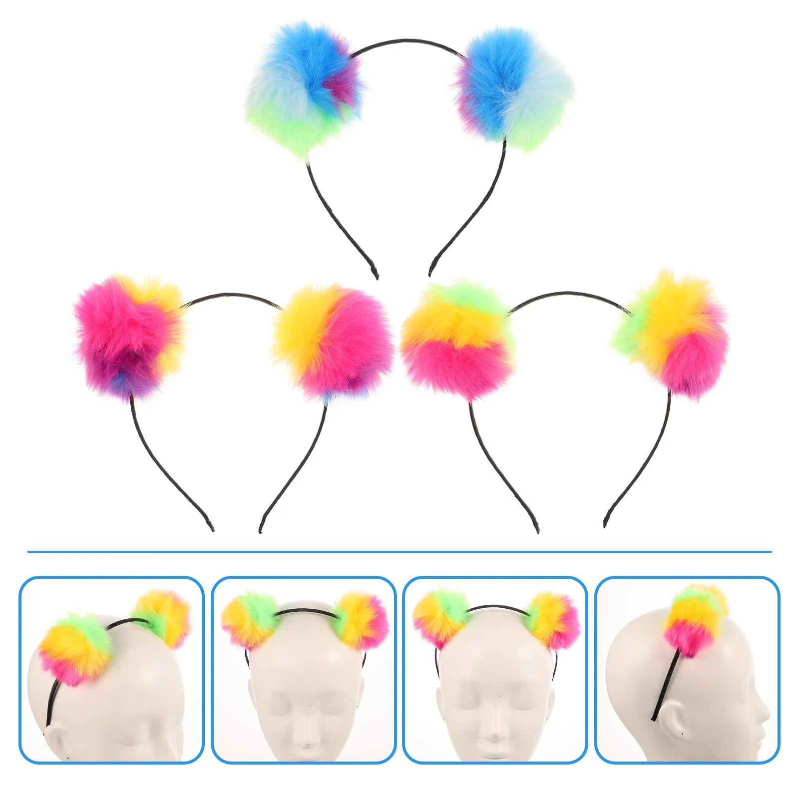 

3pcs Pompom Headband Iridescent Hair Band Women Party Costume Festival Birthday Christmas Cosplay Masquerade Wear Hair