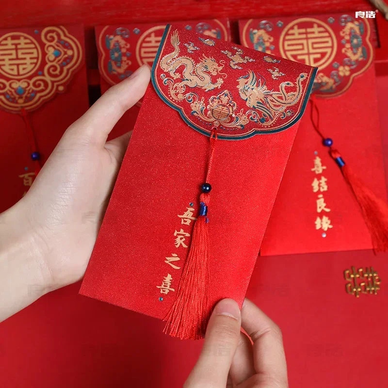 Red Envelope Folding Red Packet Delicate Glitter Wedding Blessing Money Pouch Spring Festival New Year HongBao Party Supplies