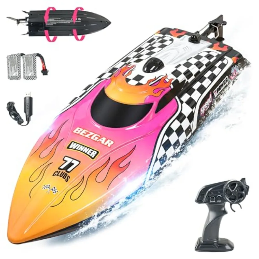 RC Boat for pool lake use, ABS plastic, red, 25 KPH speed with 2 batteries and waterproof design