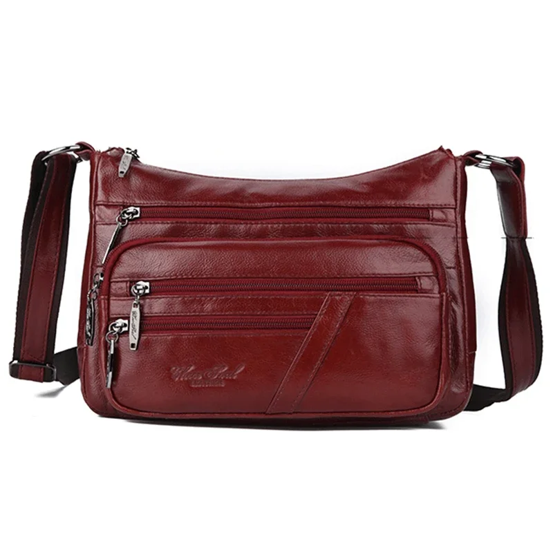 

Women Shoulder Cross Body Bag Genuine Leather Multi-Pocket Fashion Retro Real Cowhide Female Ladies Hobo Sling Messenger Bag