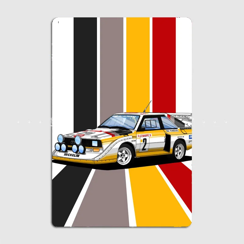 German Car Quattro S1 Group B Rally Racing Classic Car Retro Metal Sign Poster Garage Indoor Room Decor Tin Home Wall Decor