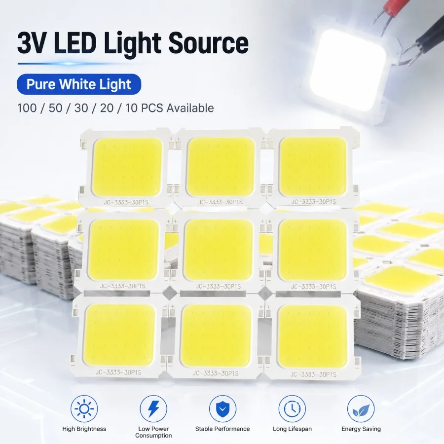 High Brightness 3V LED COB Integrated Chip High Brightness White Spotlight Tube Light Portable Camping Light Bulb Accessories