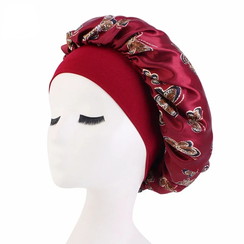 

Women Satin Night Sleep Hair Bonnet Silk Head Cover with Wide Elastic Band