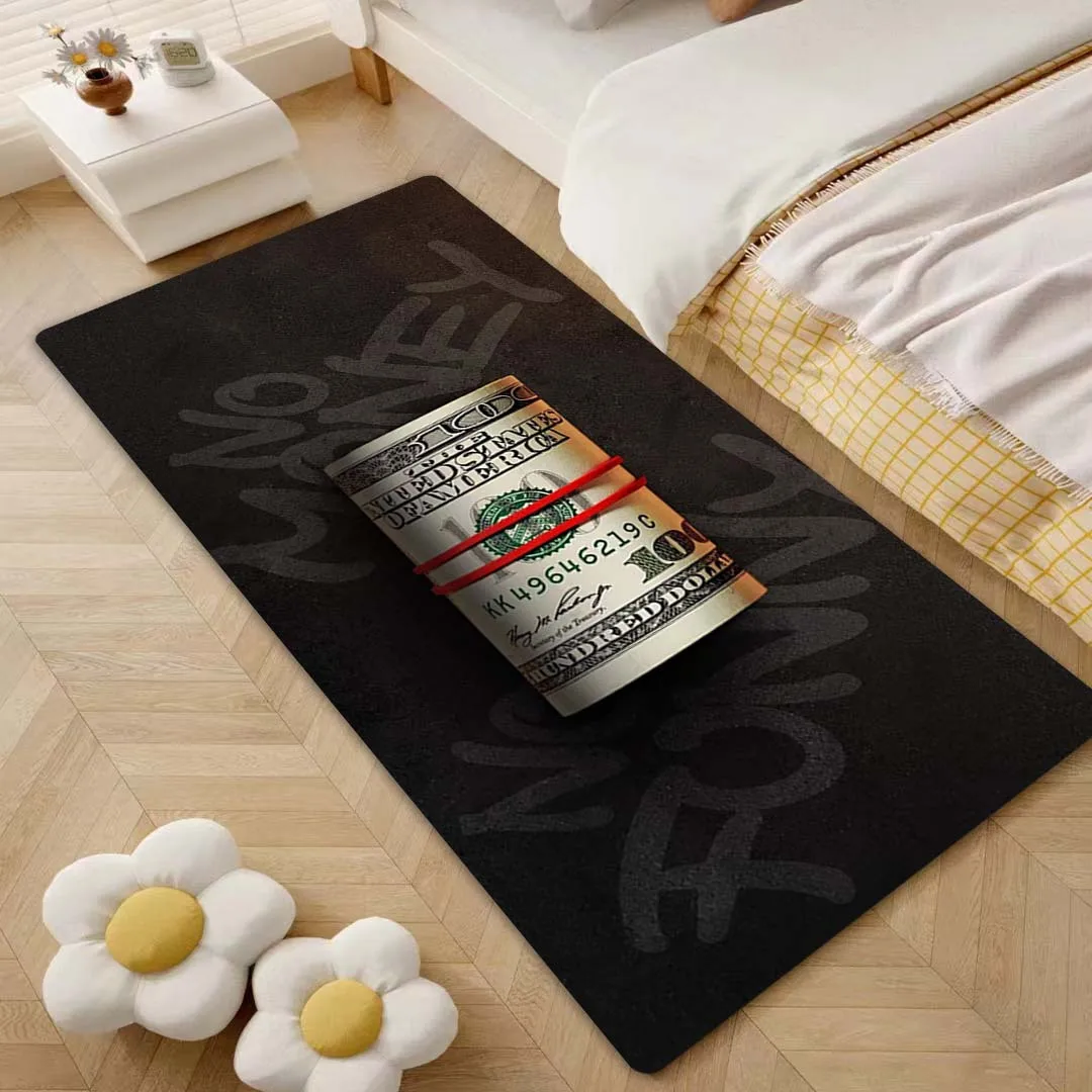 Money Roll Kitchen Mat - Black Dollar Print Thick Non-Slip Rug for Porch Balcony Hallway Living Room Kitchen Floor Decor