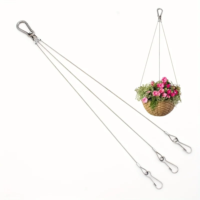 3pcs Stainless Steel Hanging Chain for Plant Pots with Three Clips and Hook