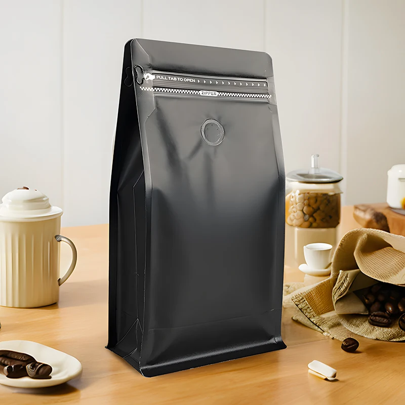 50 قطعة أكياس قهوة مسطحة القاع عالية الجودة مع صمام وسحاب كيس بطانة من رقائق الألومنيوم لتخزين حبوب البن مسحوق الطعام