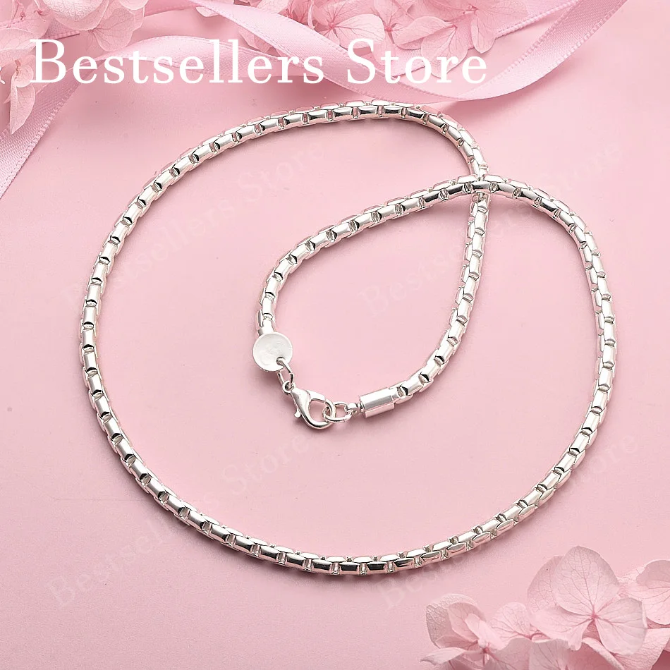 Charming 925 Sterling Silver Classic Simple Cylinder Necklace for Men Women Fashion Party Wedding Jewelry