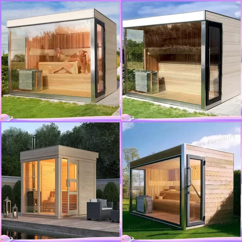 3 Person Outdoor Solid Wood Sauna Room Wet Dry Steam Shower Cabin Natural Material with Beam Window Home Spa Bath House Kit