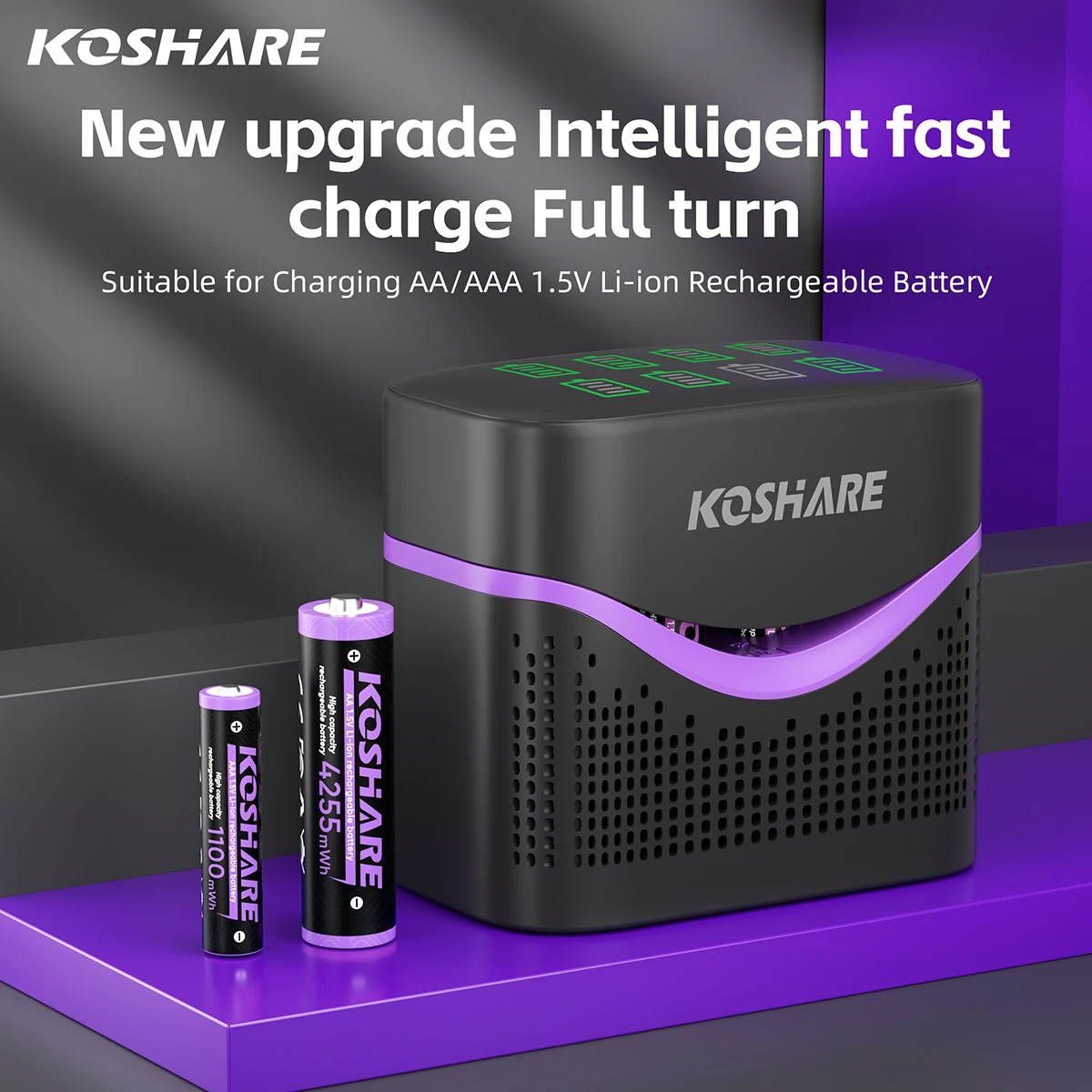 

KOSHARE Rechargeable Batteries AA 4255mWh&AAA 1100mWh 1.5V Lithium Battery Smart LCD Indicator Charger Set For Electronic Toys