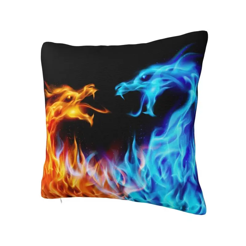 Nordic Red Fire Against Blue Ice Dragon Cushion Cover 45*45 cm Velvet Throw Pillow Case Decoration Bedding Sofa Pillowslip