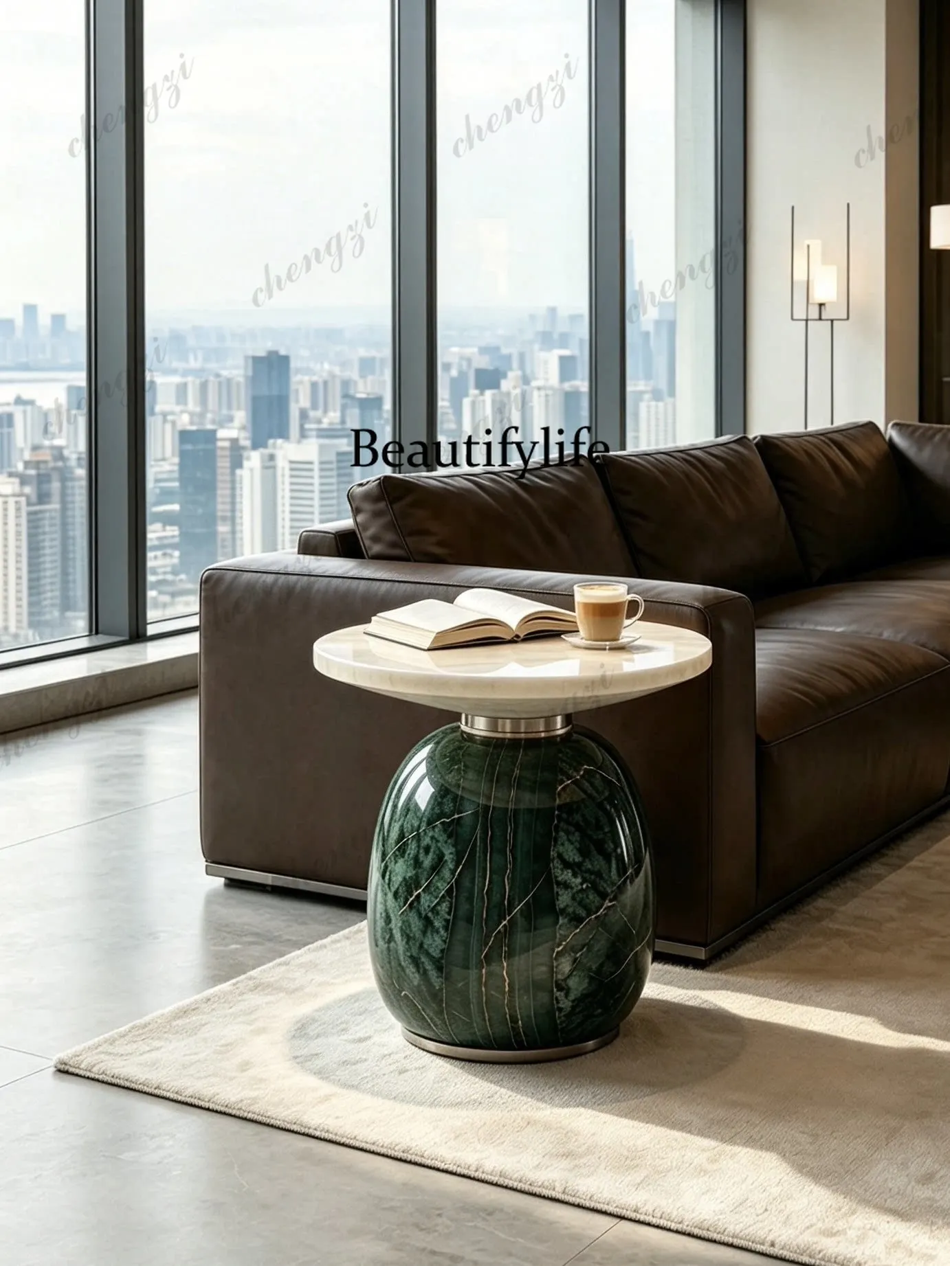 Italian natural marble edge few light luxury round villa flat floor corner few living room sofa table