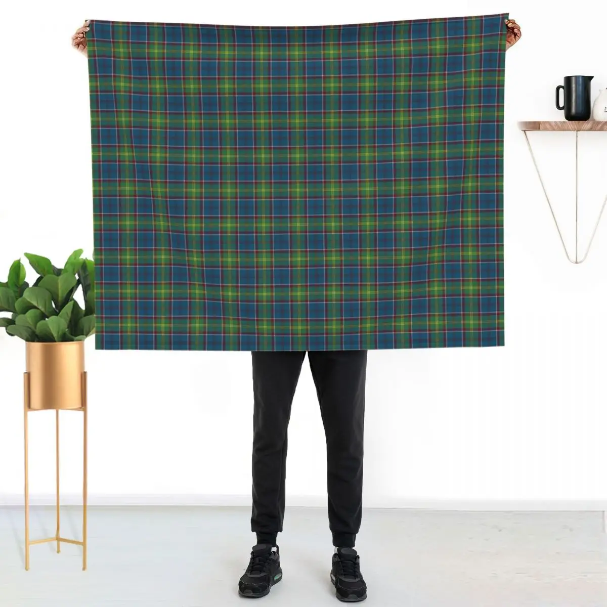 Ayrshire Scotland District Tartan Blue and Green Plaid Throw Blanket Flannel Fleece Soft Warm Throw Blanket