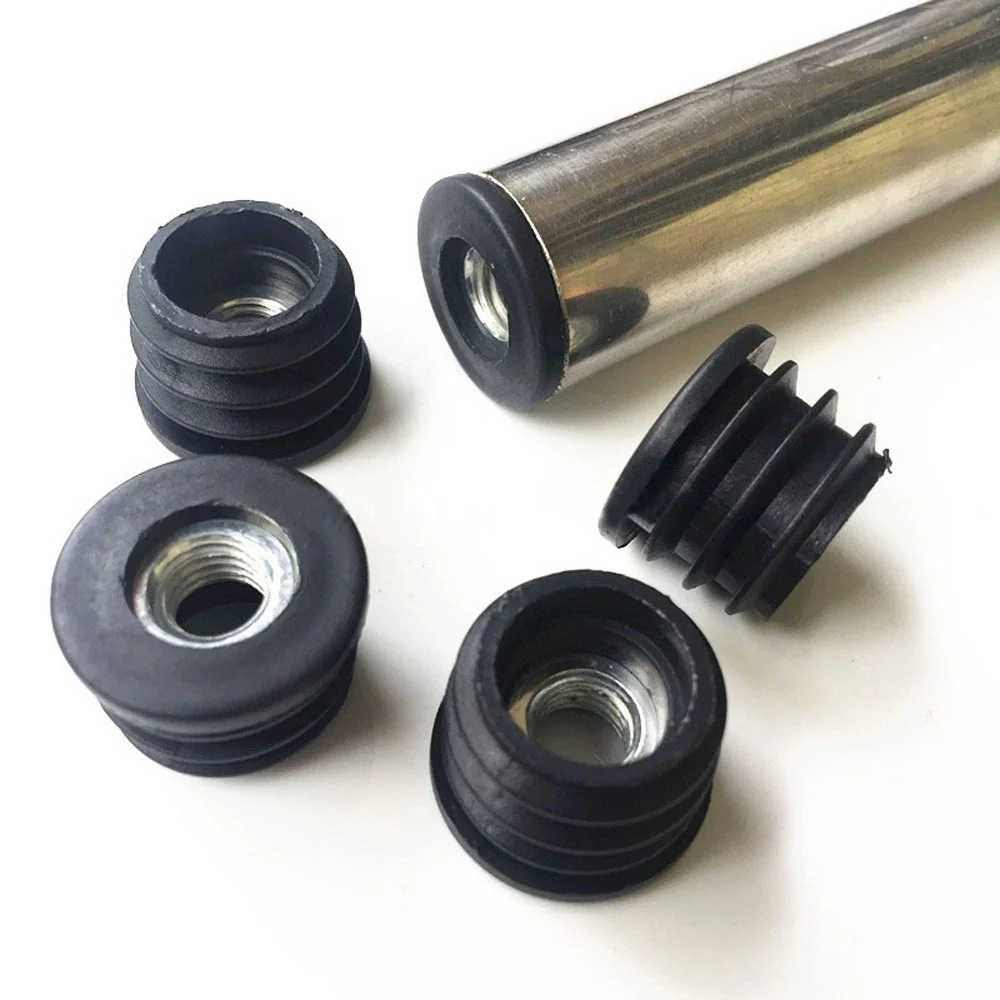 2/4/8 pcs black plastic round end cap caps pipe inserts with metal thread diameter 16mm 19mm m6