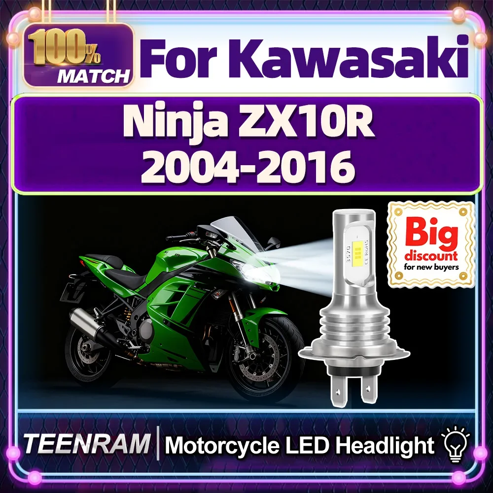Roadsun Motorcycle LED Headlight Bulbs Ampoules For Kawasaki Ninja ZX10R 2004 2005 2006 2007 2008 2009 2010 2011 2012 2013-2016