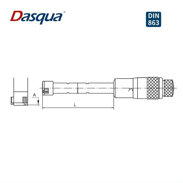 2025 Dasqua Hochlebiges 6–25 mm 3-Punkt-Innenmikrometer intern mit Ratschenanschlag, satiniertes Chrom