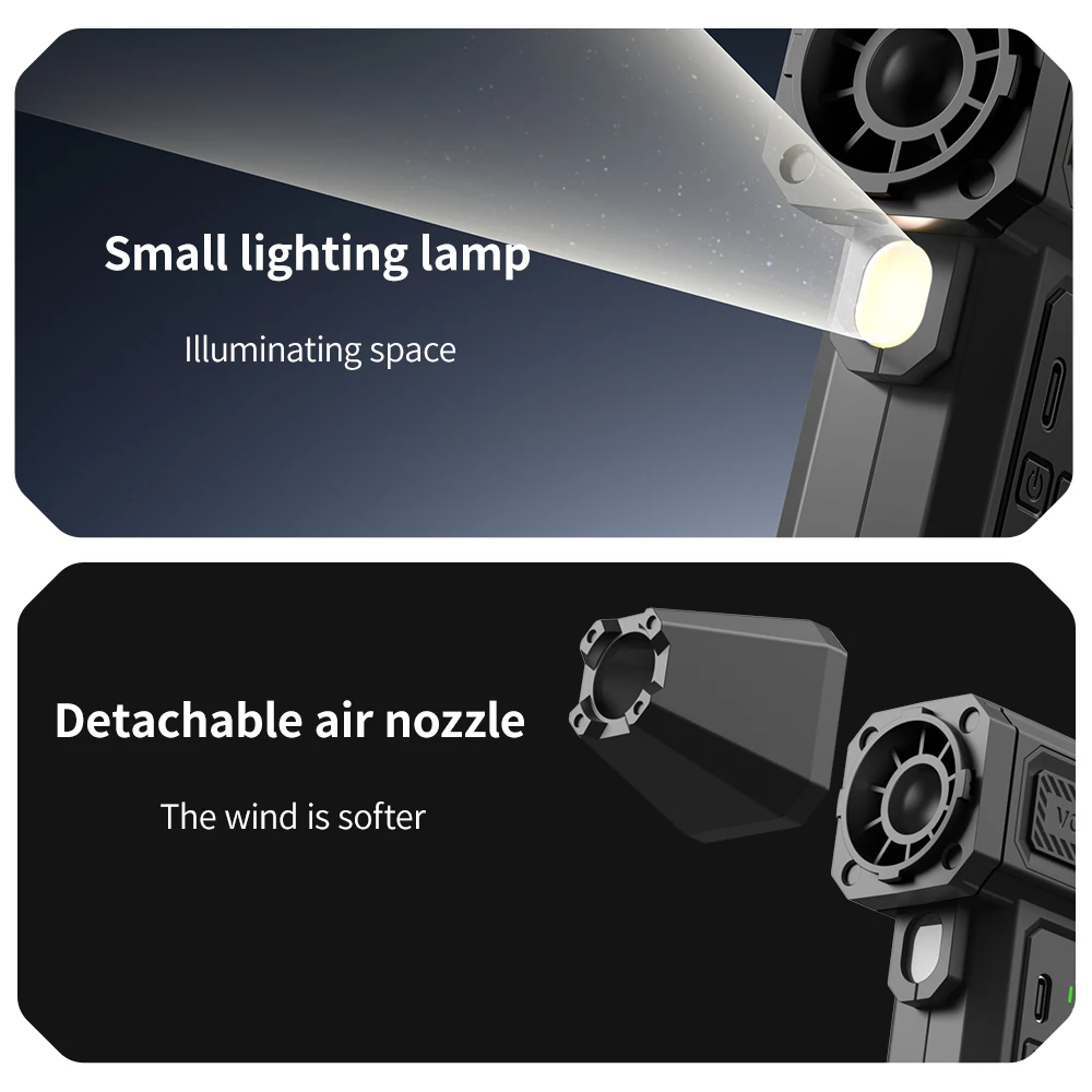 300000 دورة في الدقيقة مروحة تربو منفاخ هواء قوي محمول لاسلكي منظف الغبار 8000mAh TypeC شحن فرش منفاخ نفاث LED الإضاءة