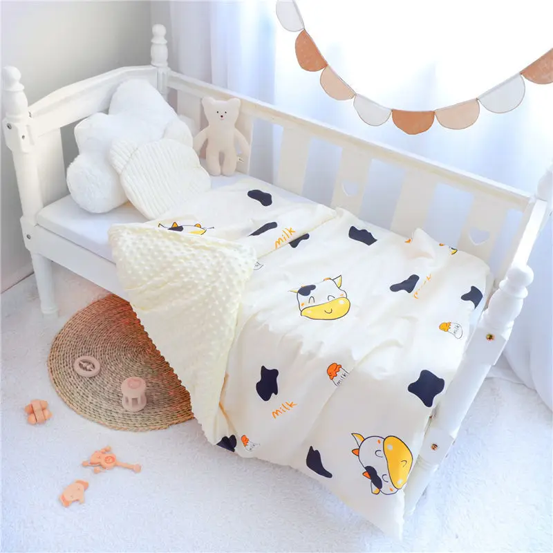 Cartoon Style Pure Cotton Child Quilt Cover Zip Design Winter Warm Bean Velvet Quilt Cover Baby Soft Skin-friendly Quilt Bedding