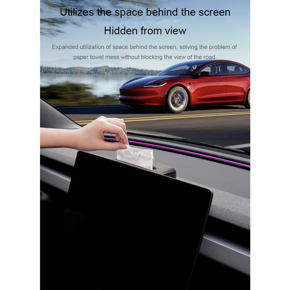 For Tesla Model Y Juniper Center Console Paper Napkin Box Model 3 Highland Behind Screen Suede Tissue Storage Box Hidden Tissue