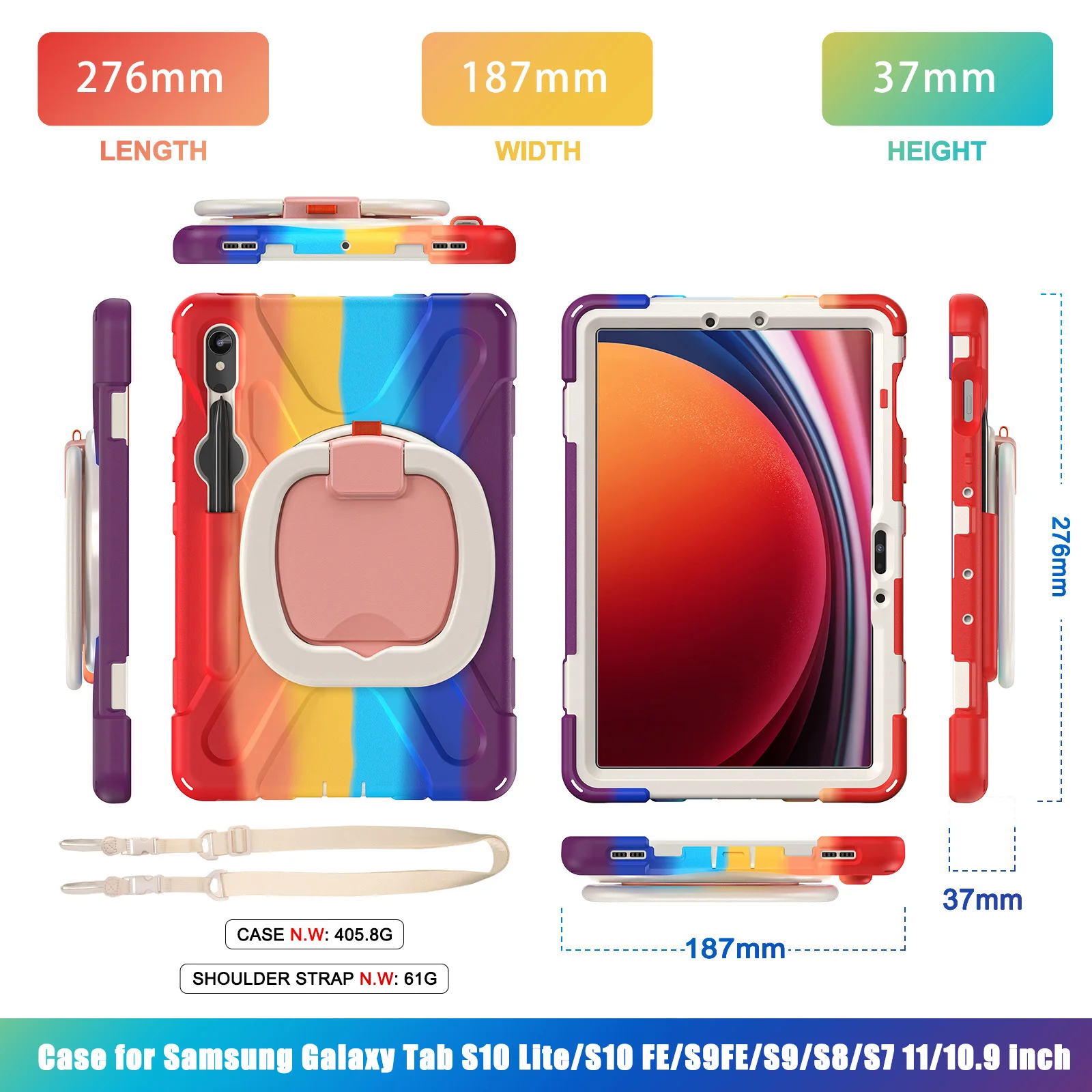 حافظة أطفال لهاتف سامسونج جالاكسي تاب S10 لايت SM-X406 2025 10.9 "S10 S9 FE S8 S7 11" غطاء لوحي بحامل من السيليكون مع فتحة قلم