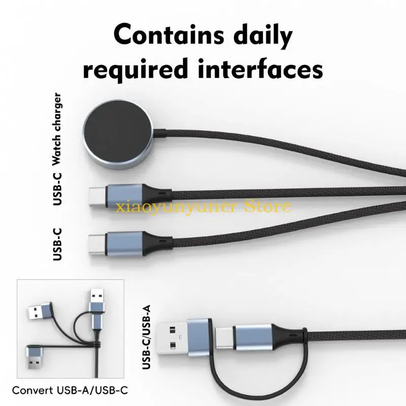 P9JB USB C Multiple Charger Cable 100W 5 in 1 Fast Charging for Phone Pad SmartWatch with Braided Cord