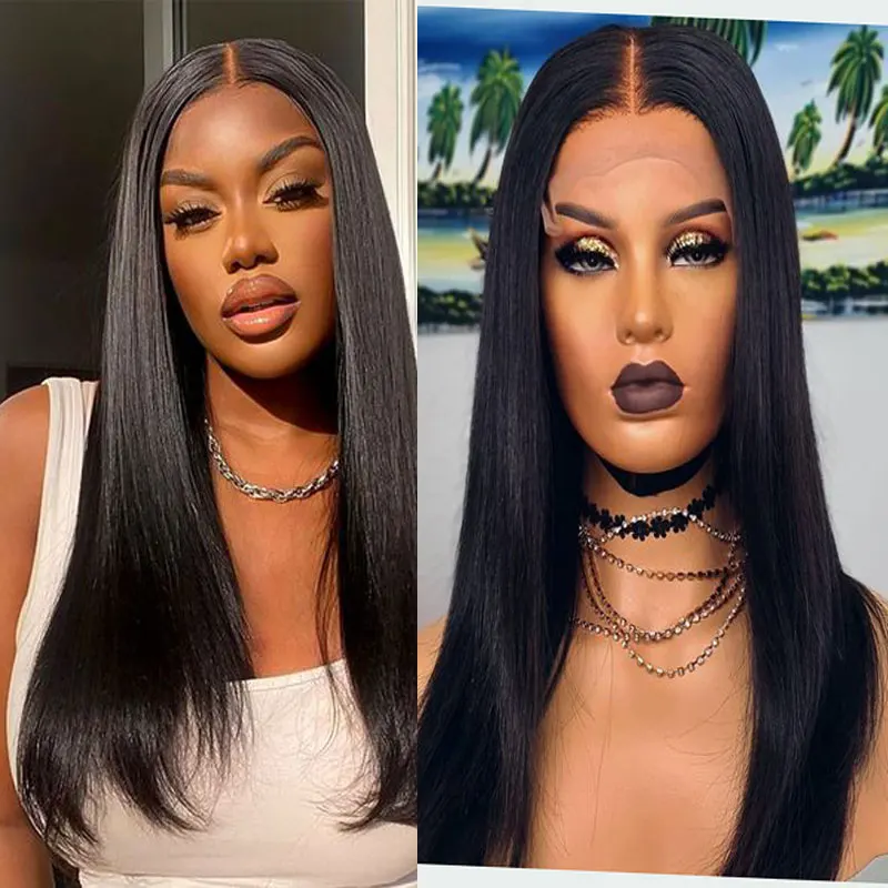 

Bombshell Jet Black Straight Synthetic 13x4 Lace Front Wigs Glueless High Quality Heat Resistant Fiber Hair For Black Women Wigs