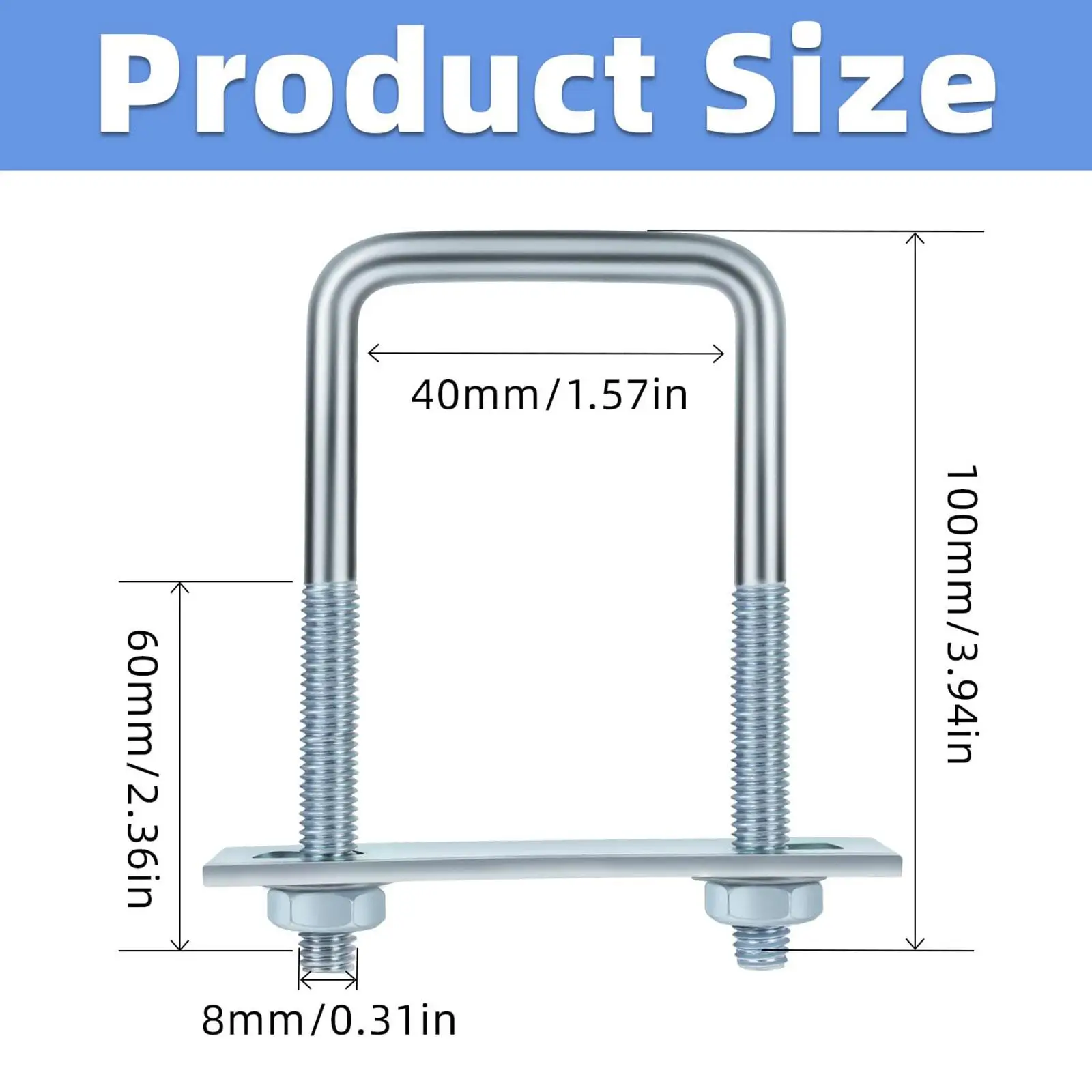 Square U Bolts Set with Plate Nuts Washers Right Angle Clamp for Industrial Automotive Maintenance Tube and Wood Projects