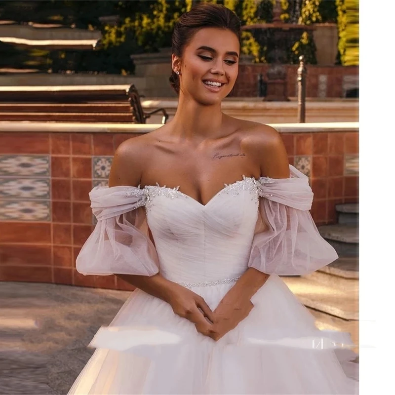 Querida A-Line Vestidos De Noiva De Tule Com Manga Puff, Vestidos De Casamento Elegantes Para A Noiva, Vestido Elegante, 2024