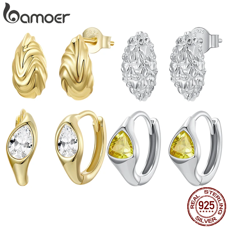 

Оригинальные серьги-гвоздики Bamoer из стерлингового серебра 925 пробы с металлическими шпильками, эффектный обруч, капля воды для женщин, подарок на годовщину, ювелирные изделия