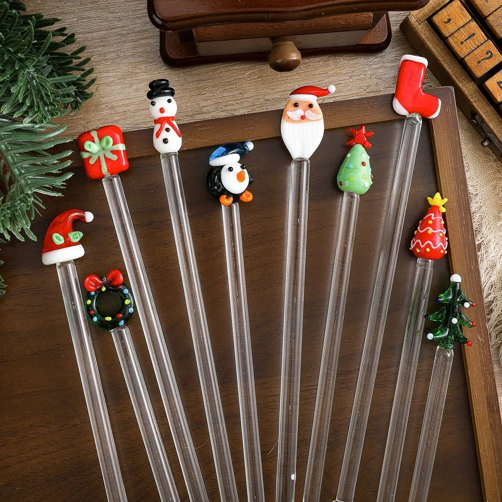Christmas Drink Stirrer Heat Resistant Drink Stirrer Long Handle Stirring Stick Handcrafted Coffee Stirrer For Hot Drinks Home