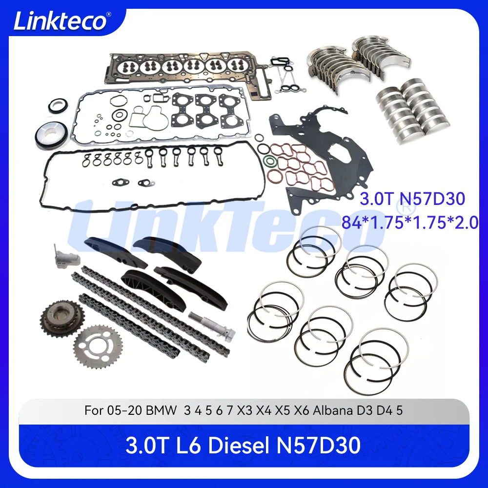 

Engine main & con rod bearing Full gaket set piston ring Timing chain kit For 11-20 BMW 3.0T 325d 430d 530d N57D30 N57 X4 X5 X6