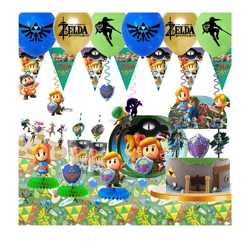 

Adventure Game ZELDA Theme Party Decorations Disposable Tableware Plates Cups background Plate For Kids Birthday Baby Shower