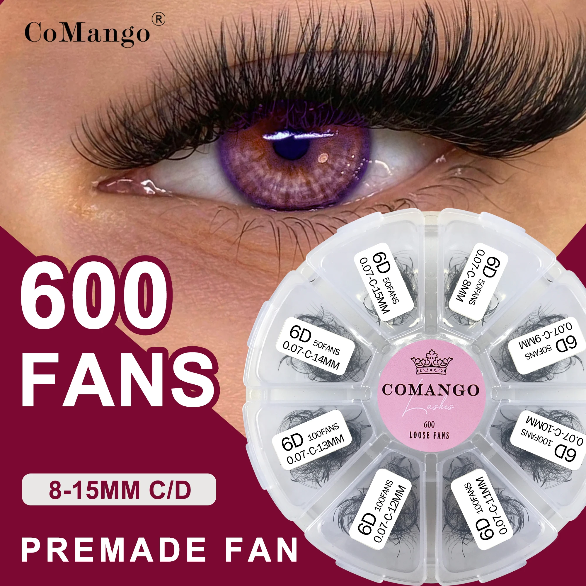 CoMango Wispy Loose Fan Premade Volume Fans C/D Curl Eyelashes Extension 600Fans Mix 8-15MM Pointy Base Lashes Cilios Makeup