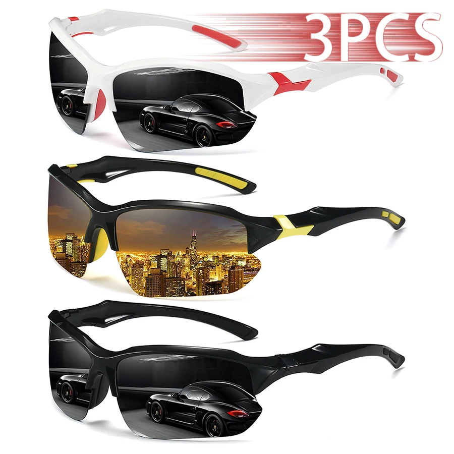 3PCS Fashion Vintage Half Frame  Glasses Driving Fishing  Cycling Men Women Running Mountaineering Sport Protective Glasses