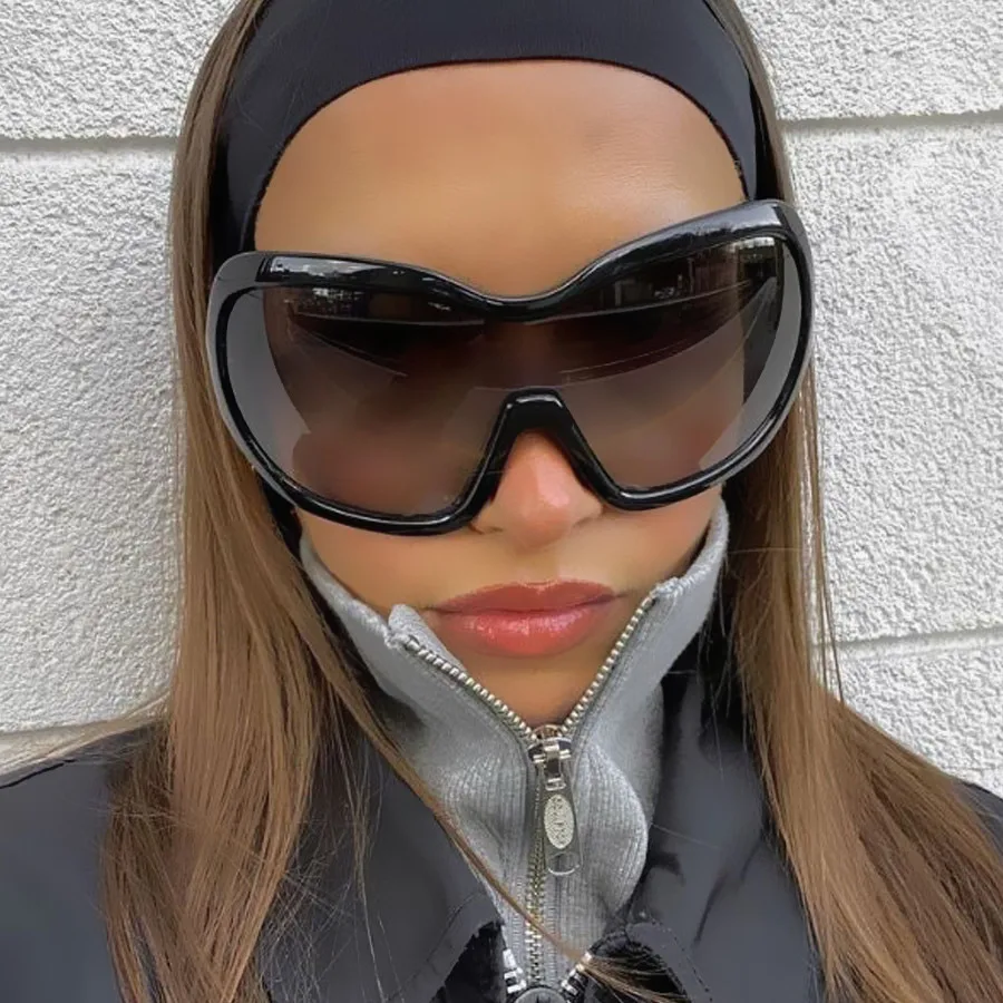 

Солнцезащитные очки One Piece Oversized Y2K для женщин и мужчин, винтажные квадратные очки-щитки с градиентной линзой, в стиле хип-хоп, сексуальные очки для вождения