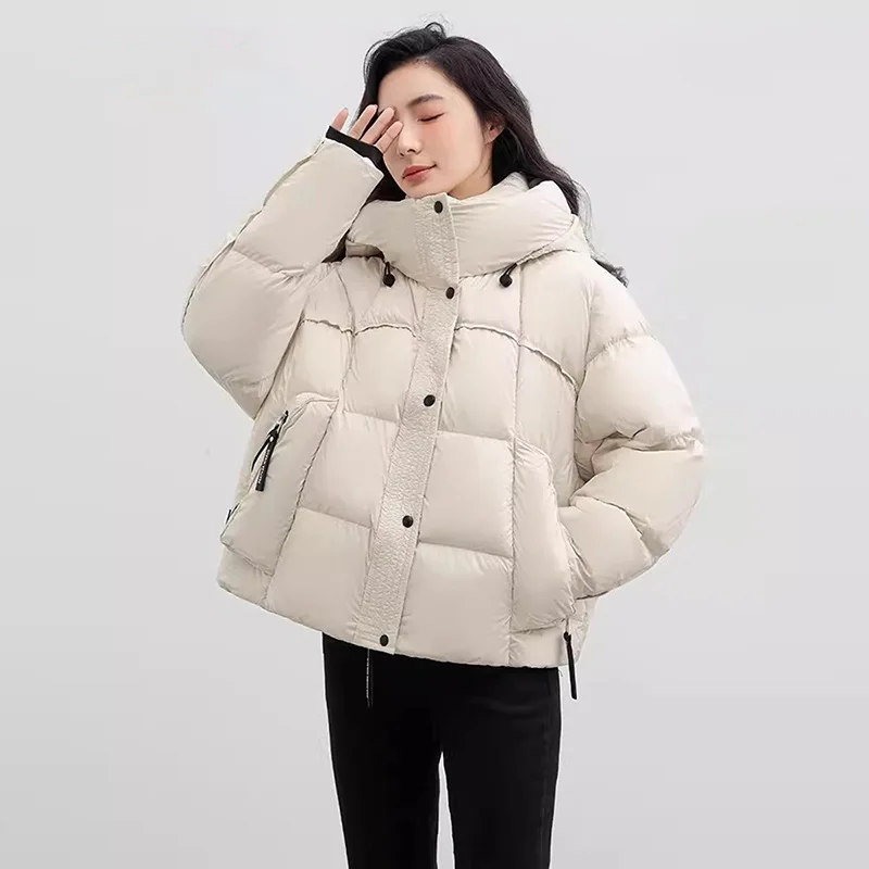 Winter Hooded Short Down Jacket Thickened Warm 90 Duck Down Down Jacket 2024 New Fashion Loose Couple Bread Clothing Jacket