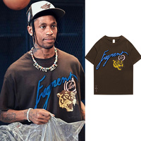 Harajuku Catcus Jack Tiger Head Letter Foam Short Sleeve Men's Tshirts Streetwear Round Neck Oversized Cotton Tees Loose Unisex