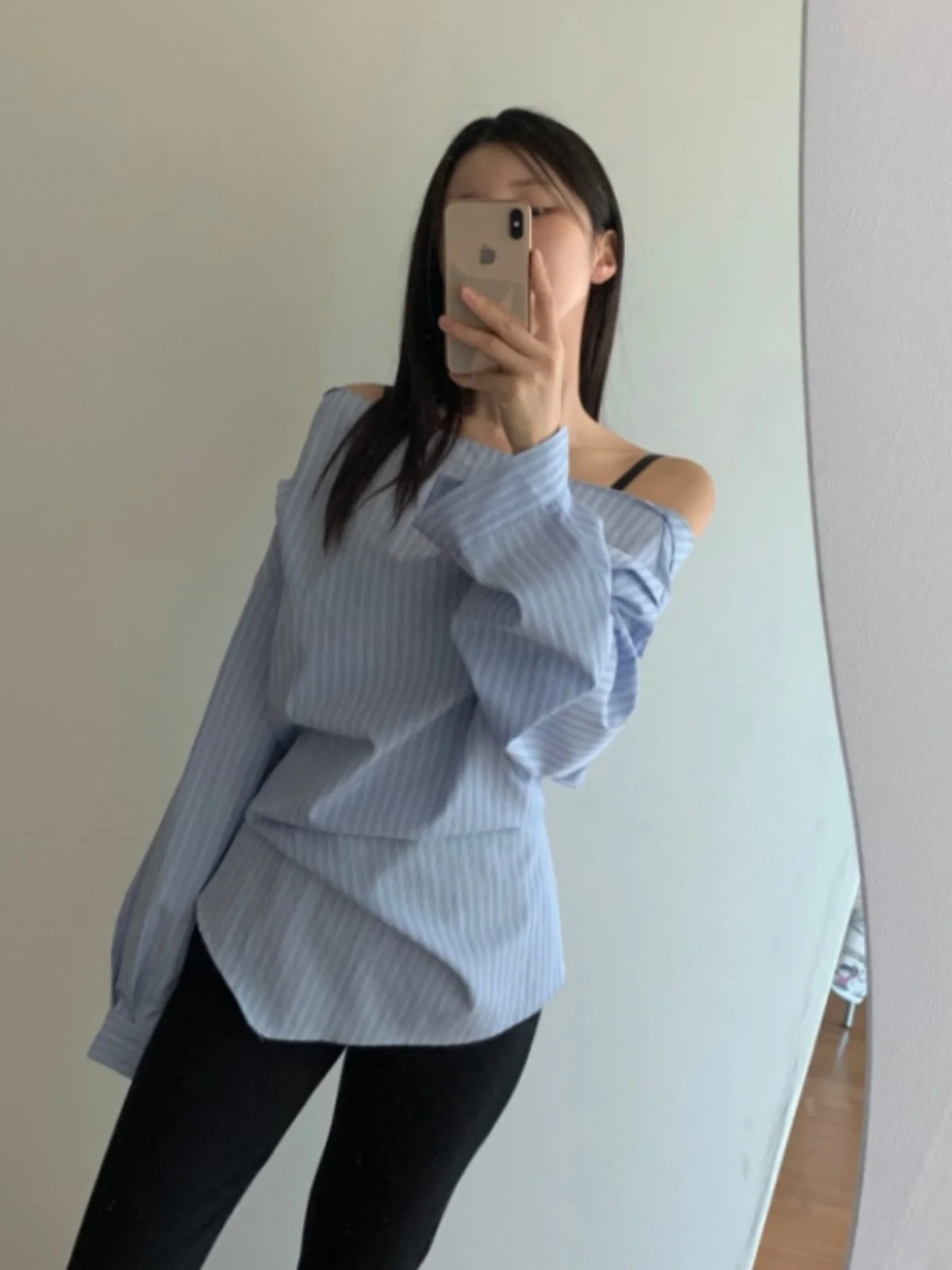 

Slim Fit Long Sve Women's irt Vertical Stripes Knot Waist Slimming Versatile Trendy Commute Sle Cotton Busin irt