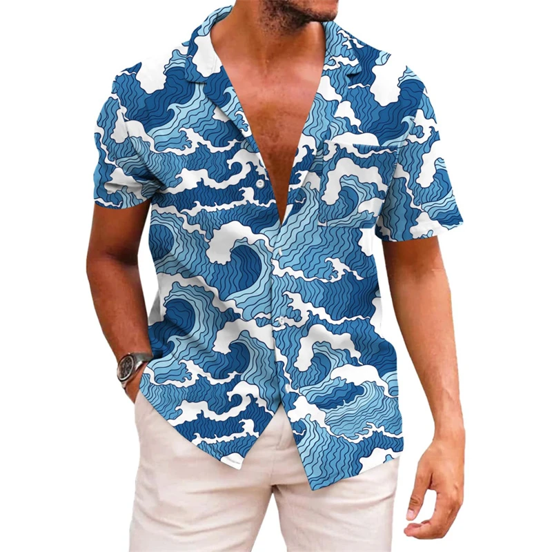 Men\'s shirt printed lapel summer short-sleeved Hawaiian simple new style daily vacation breathable casual and comfortable