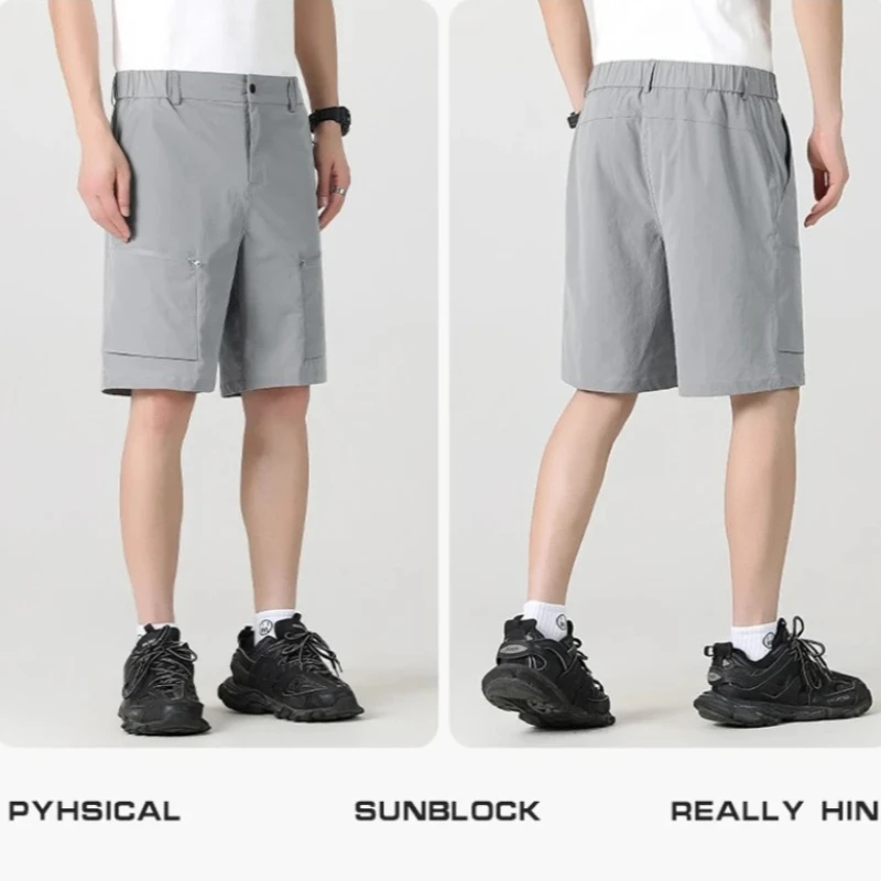 

Summer Moisture Wicking Suit Shorts Men Quick Dry Cargo Workwear Shorts Running Jogging Sport Bottoms Nylon Rip-Stop Short Pants