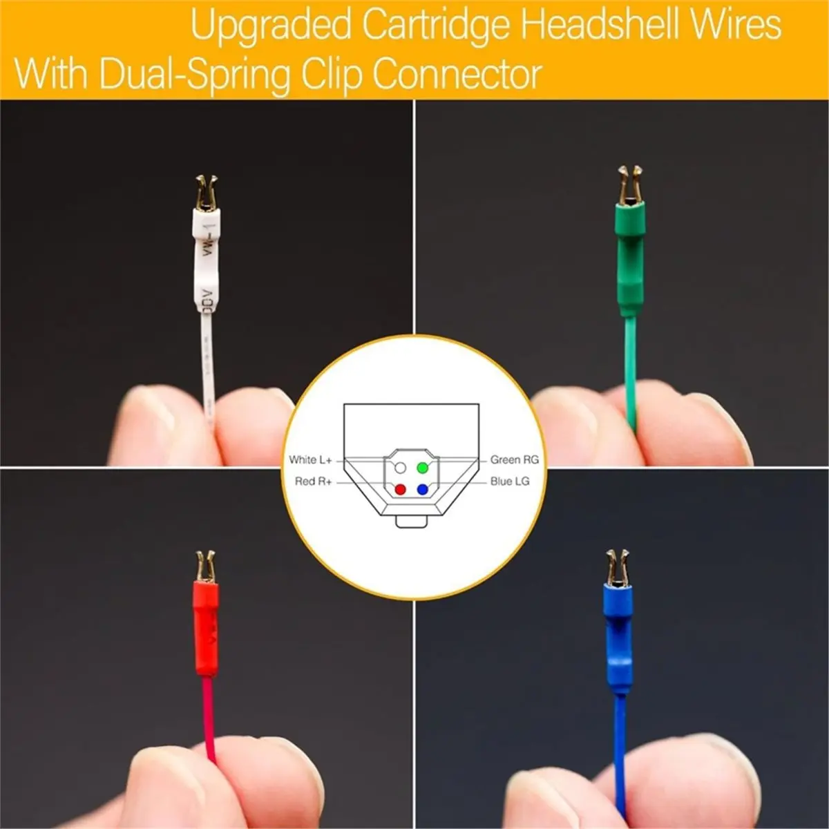 A86G 4PCS Turntable Headshell Lead Wires Spring Clip Connector, Phono Cartridge Cables for Universal Record Player
