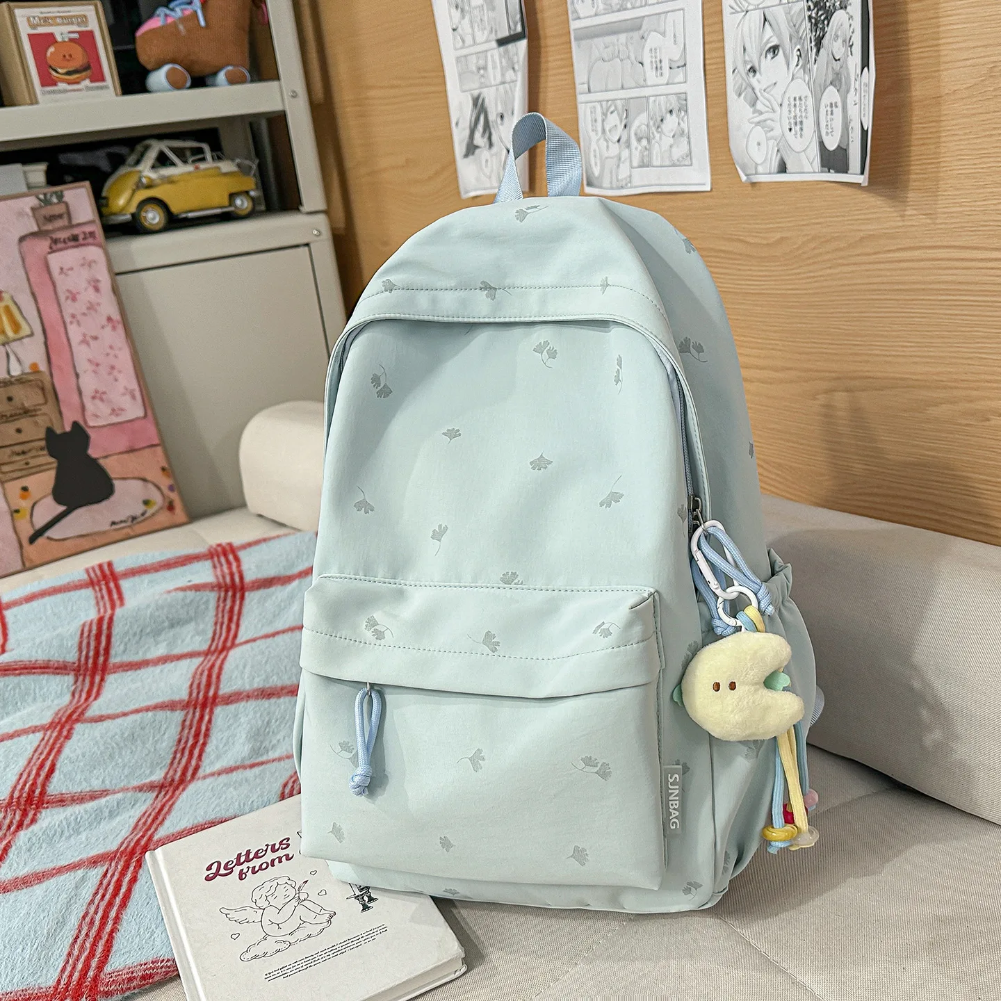 Lightweight Ginkgo Leaf Print Student Backpack Casual Large Capacity Daily Travel Rucksack for Teen Girls