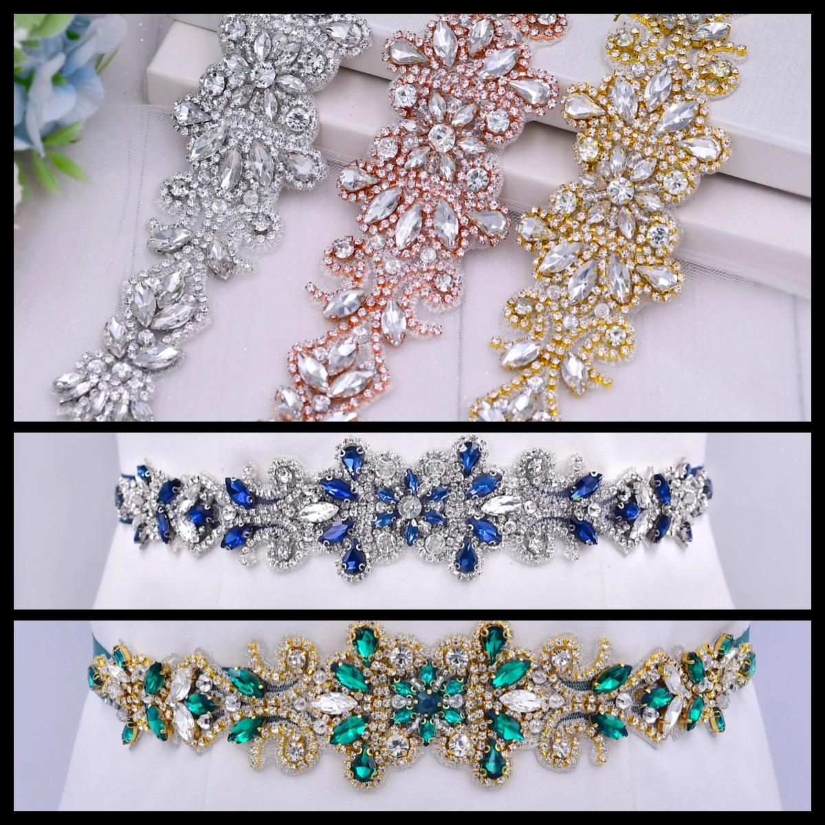 S12 Wedding Accessories Elegant Rhinestone Belt for Wedding Sash Beautiful Handmade with Crystal and Pearl Silver Gold/Rose Gold