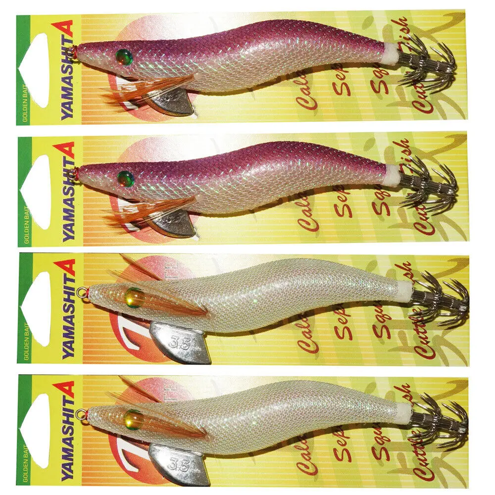 

4X 3.5 YAMASHITA SQUID JIGS Glow in Dark Rattle Squid JIg White and Purple Color