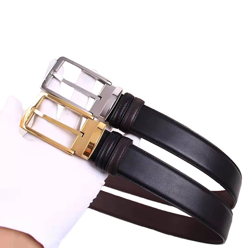 Luxury Brand Belt Men Top Quality Copper Pin Buckle Genuine Calf Skin Band Reversible Faces Simple Fashion for Gentlemen