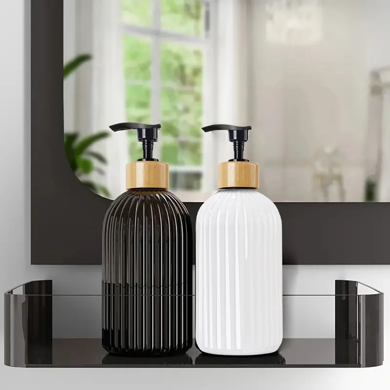 500ml Strip Soap Dispenser With Bamboo Pump Refillable Hand Pump Bottle For Shampoo Conditioner Bathroom Liquid Lotion Container